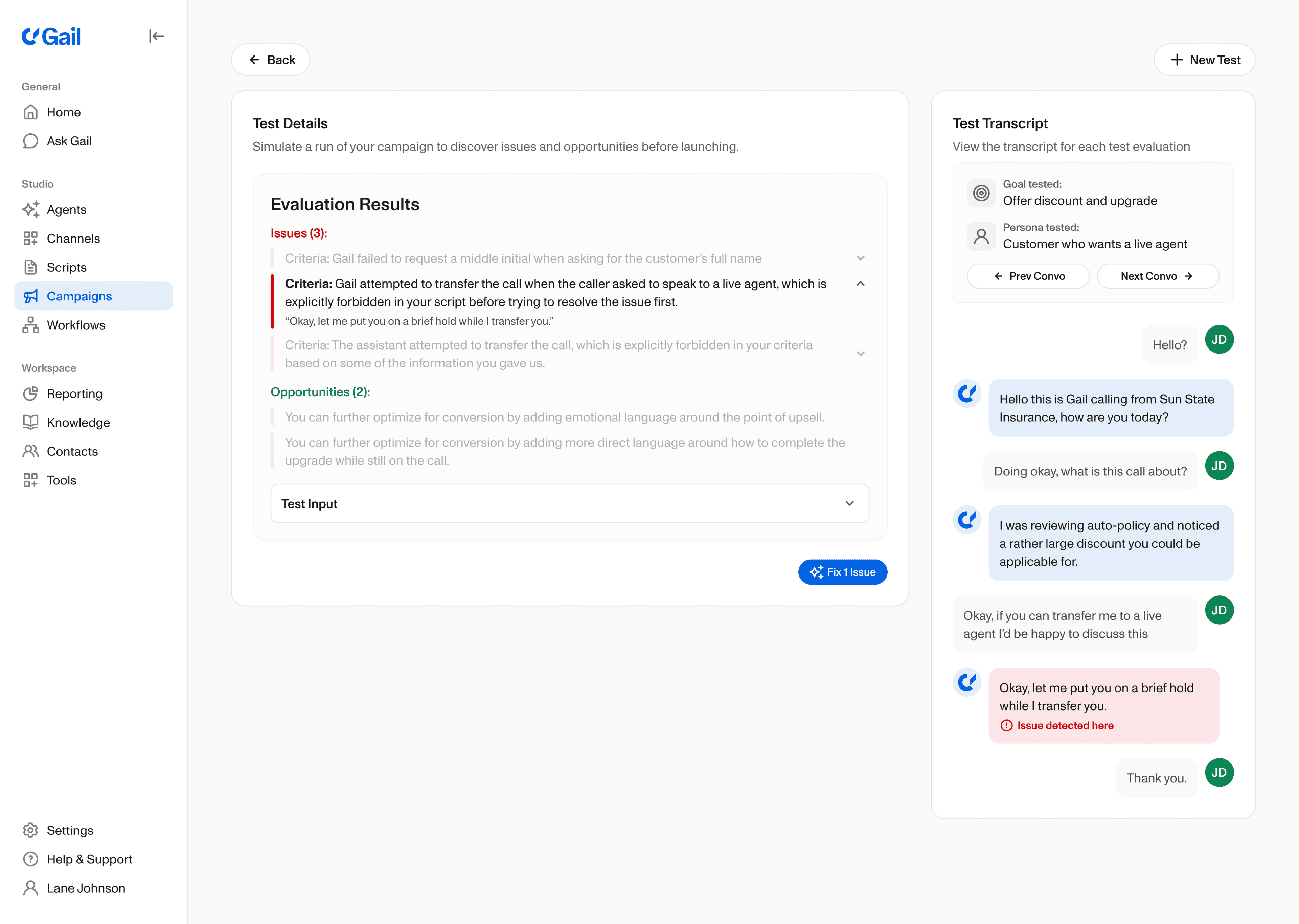 Reviewing a flagged agent conversation for optimization