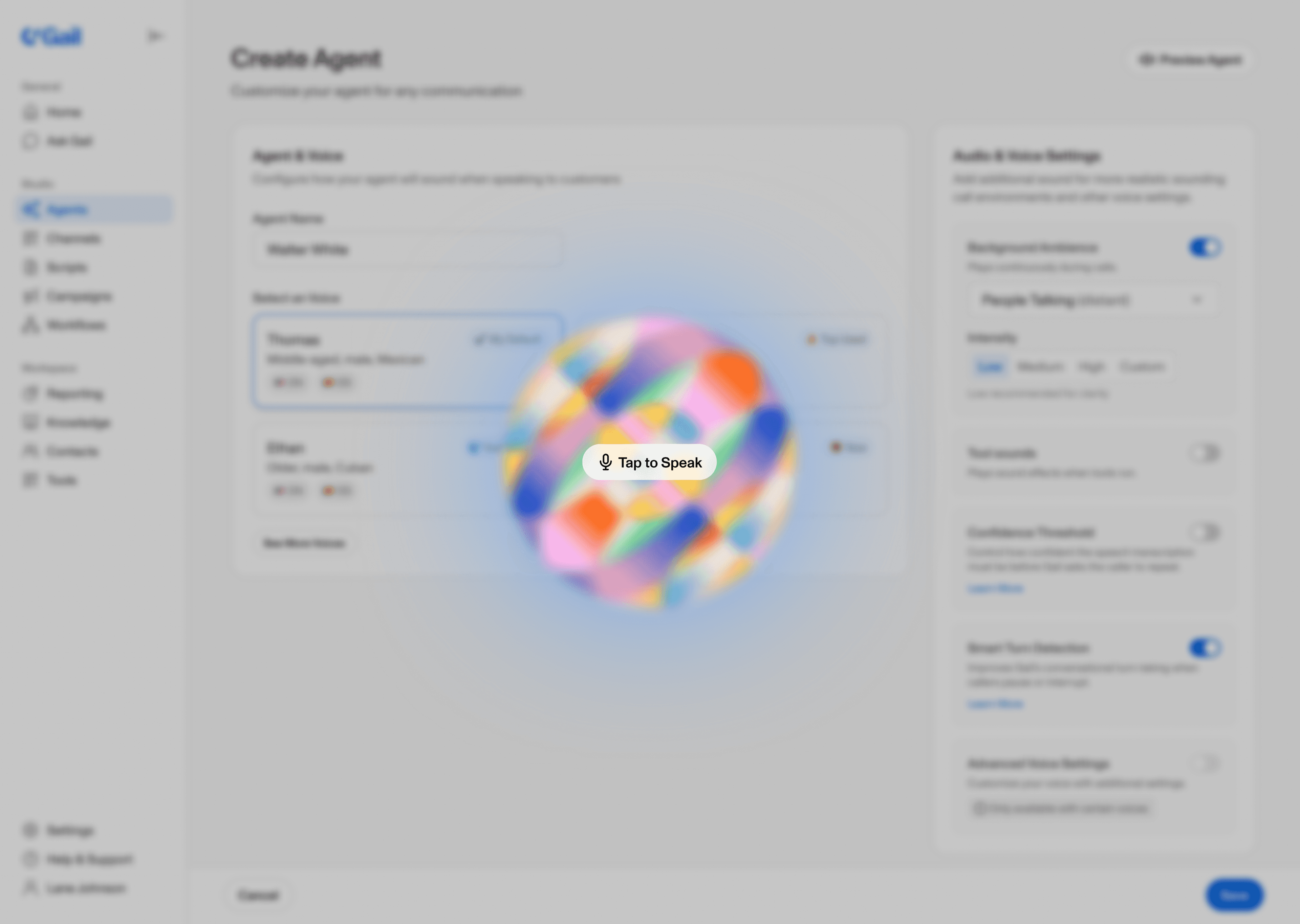 In-browser Web-RTC testing panel for talking live with an agent