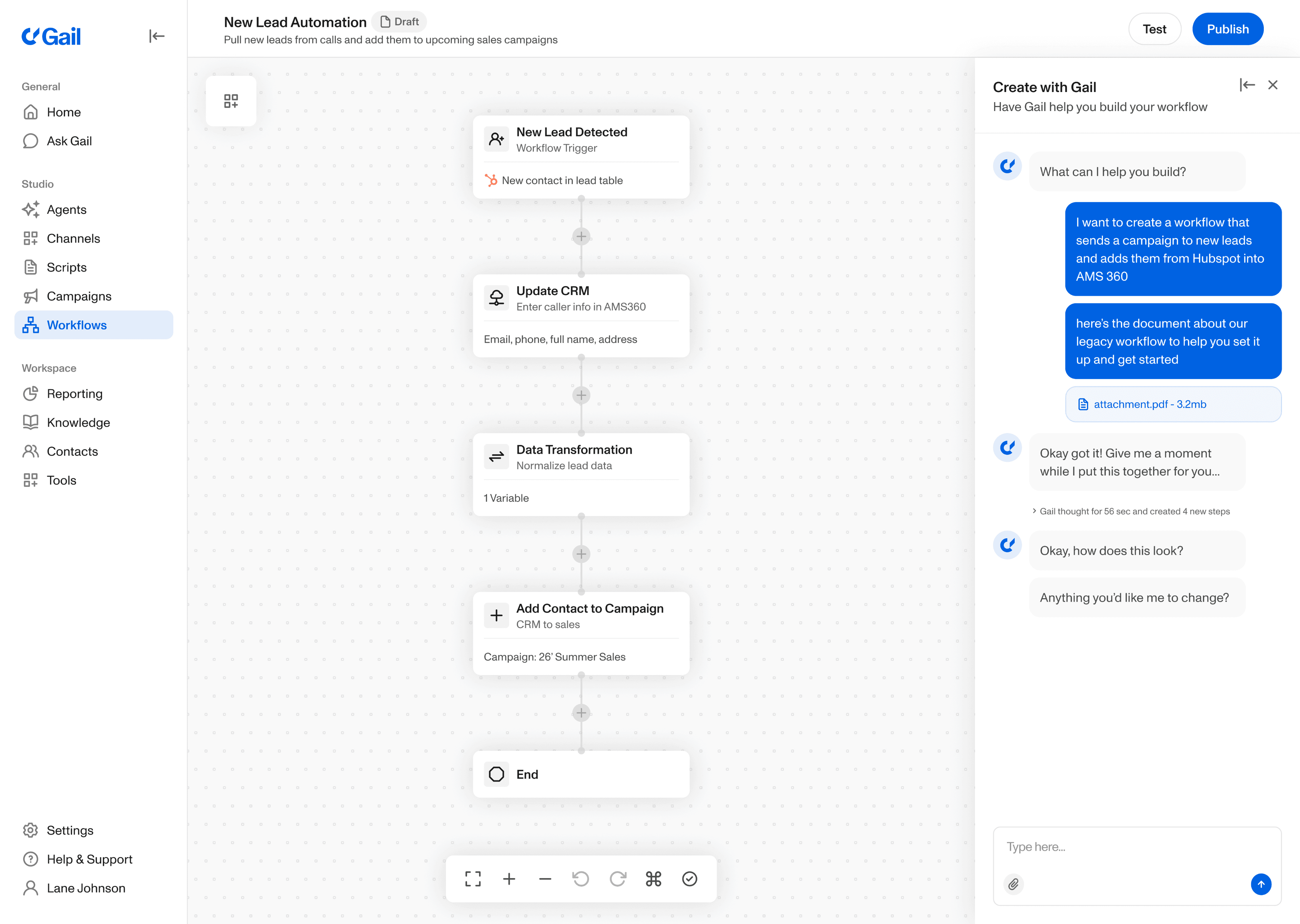 Building a workflow conversationally with Gail