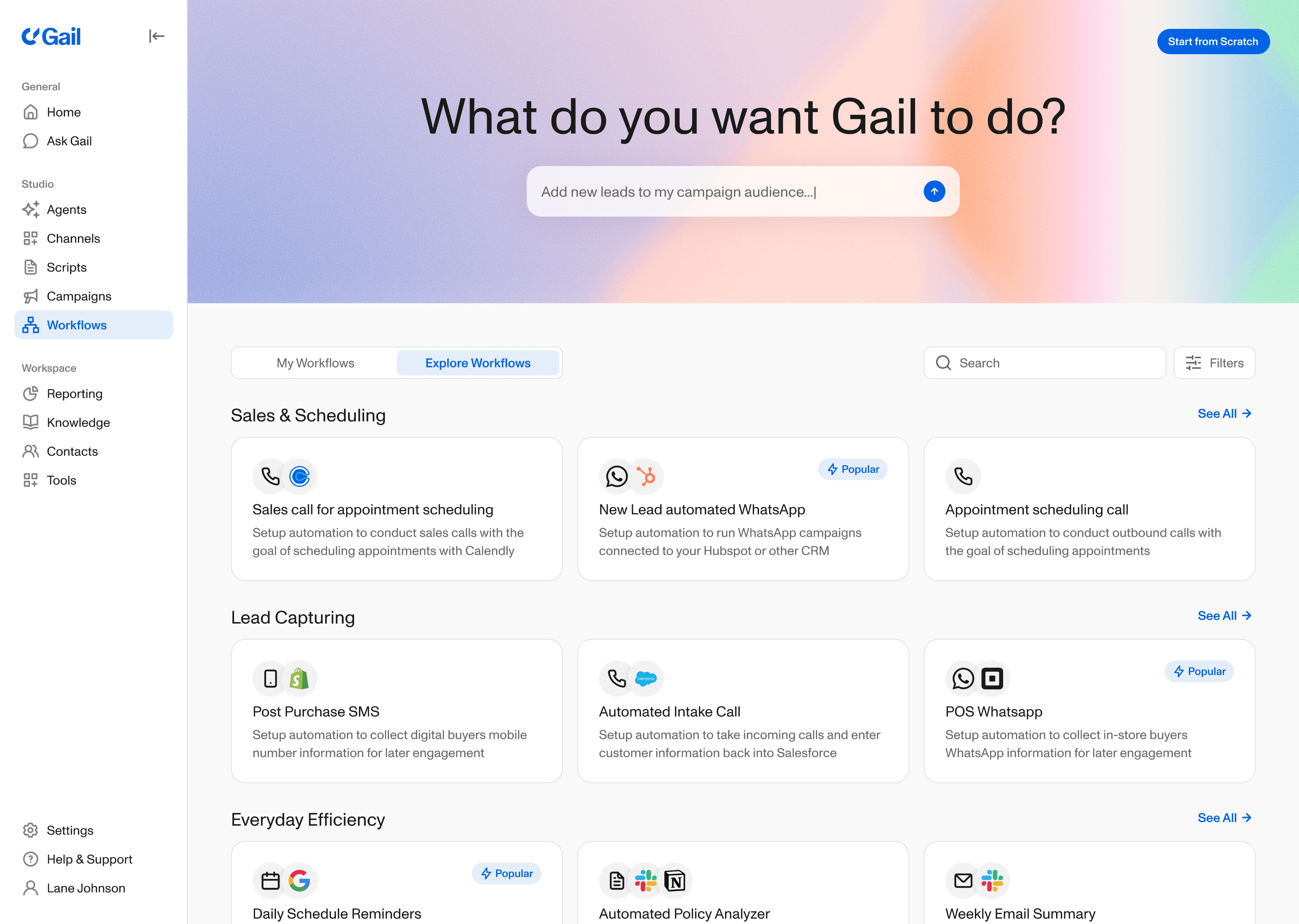Workflow Launchpad dashboard listing existing workflows and templates