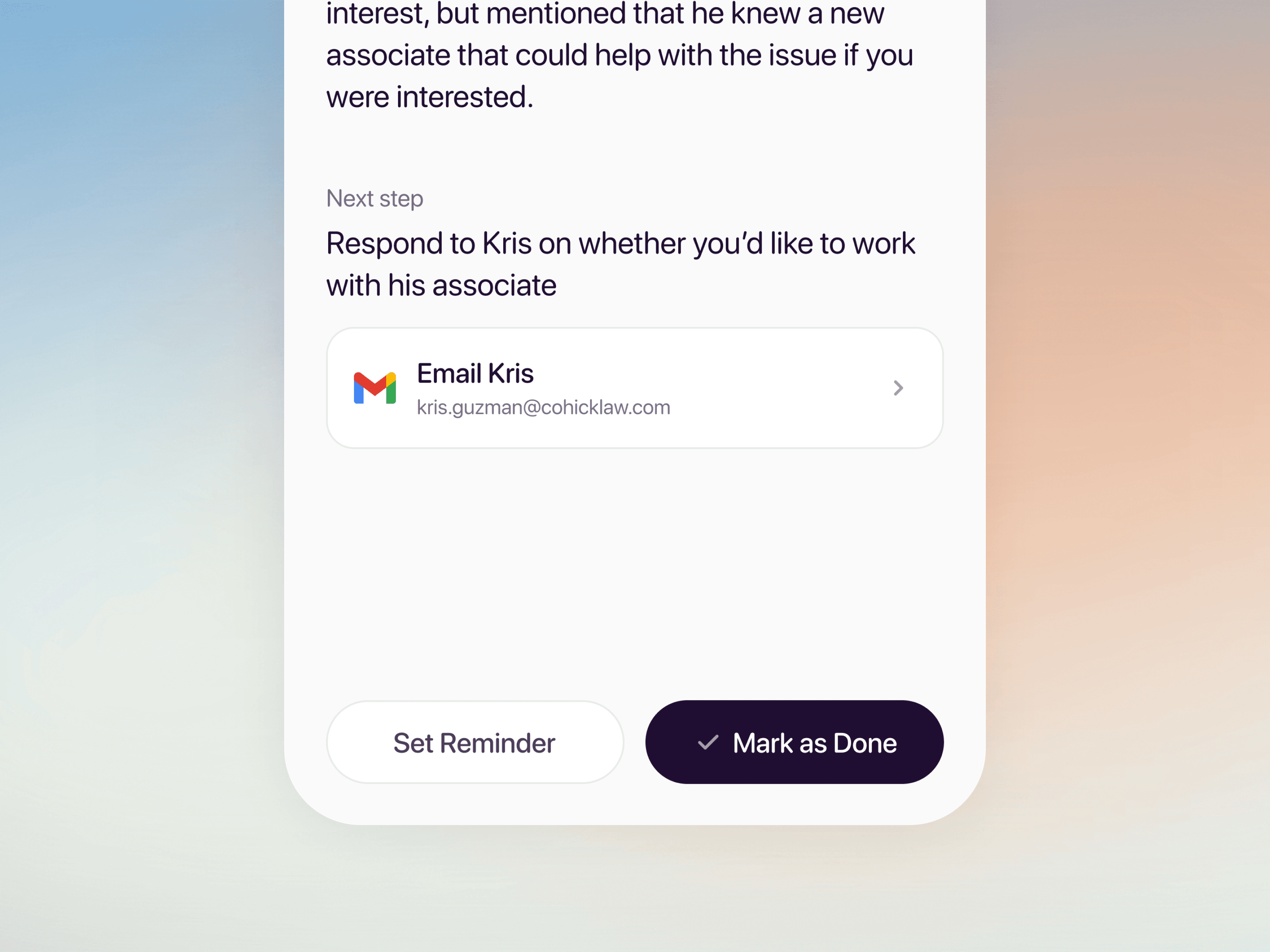 Productivity app prompt screen with a primary action