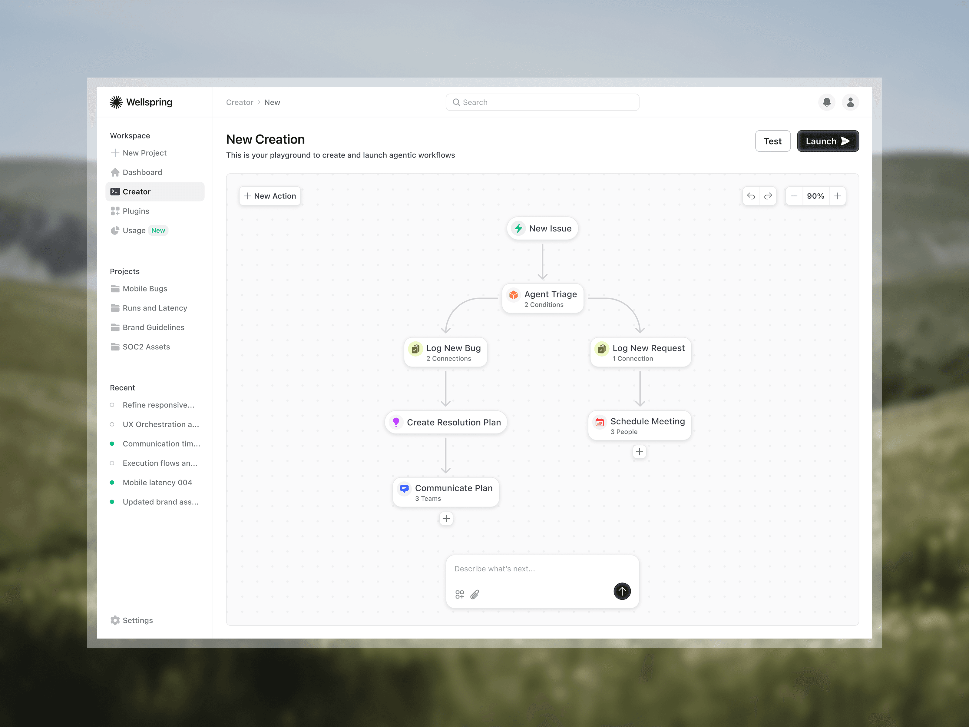 Workflow management dashboard with connected steps and automation details